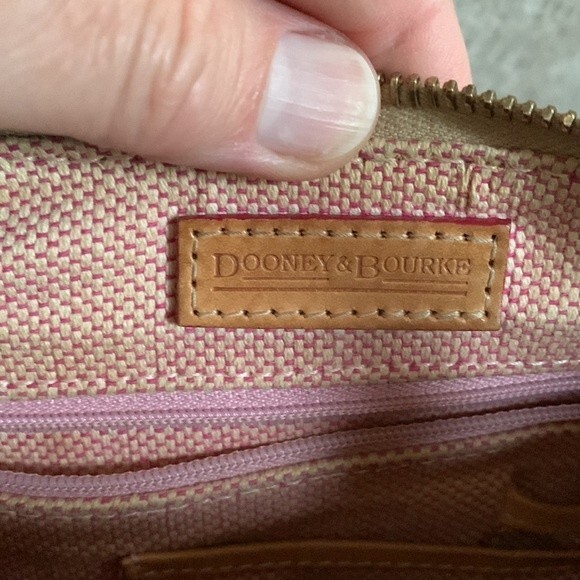 Dooney & Bourke Red Tan Coated Fabric Tan Leather Signature Print Shoulder Bag - Picture 11 of 15